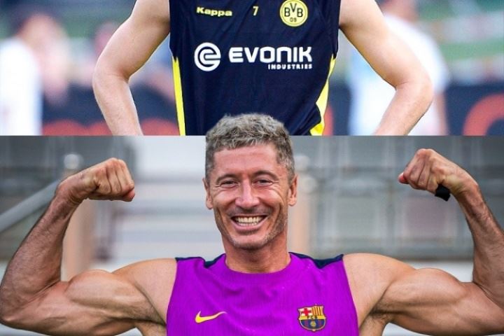 自律!外媒晒莱万22岁&36岁身材对比:瘦弱小伙→魔鬼筋肉人